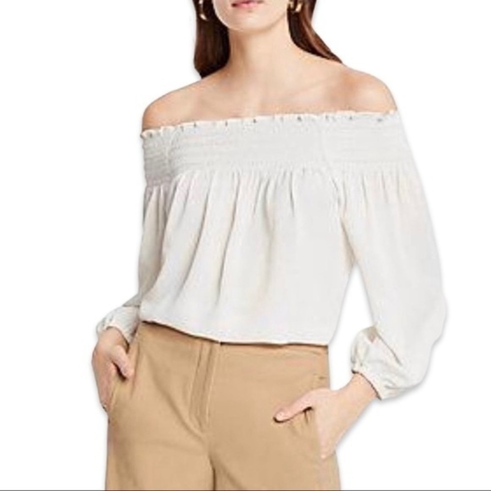 Ann Taylor Cream Smocked Off The Shoulder Blouse - Size XXSP